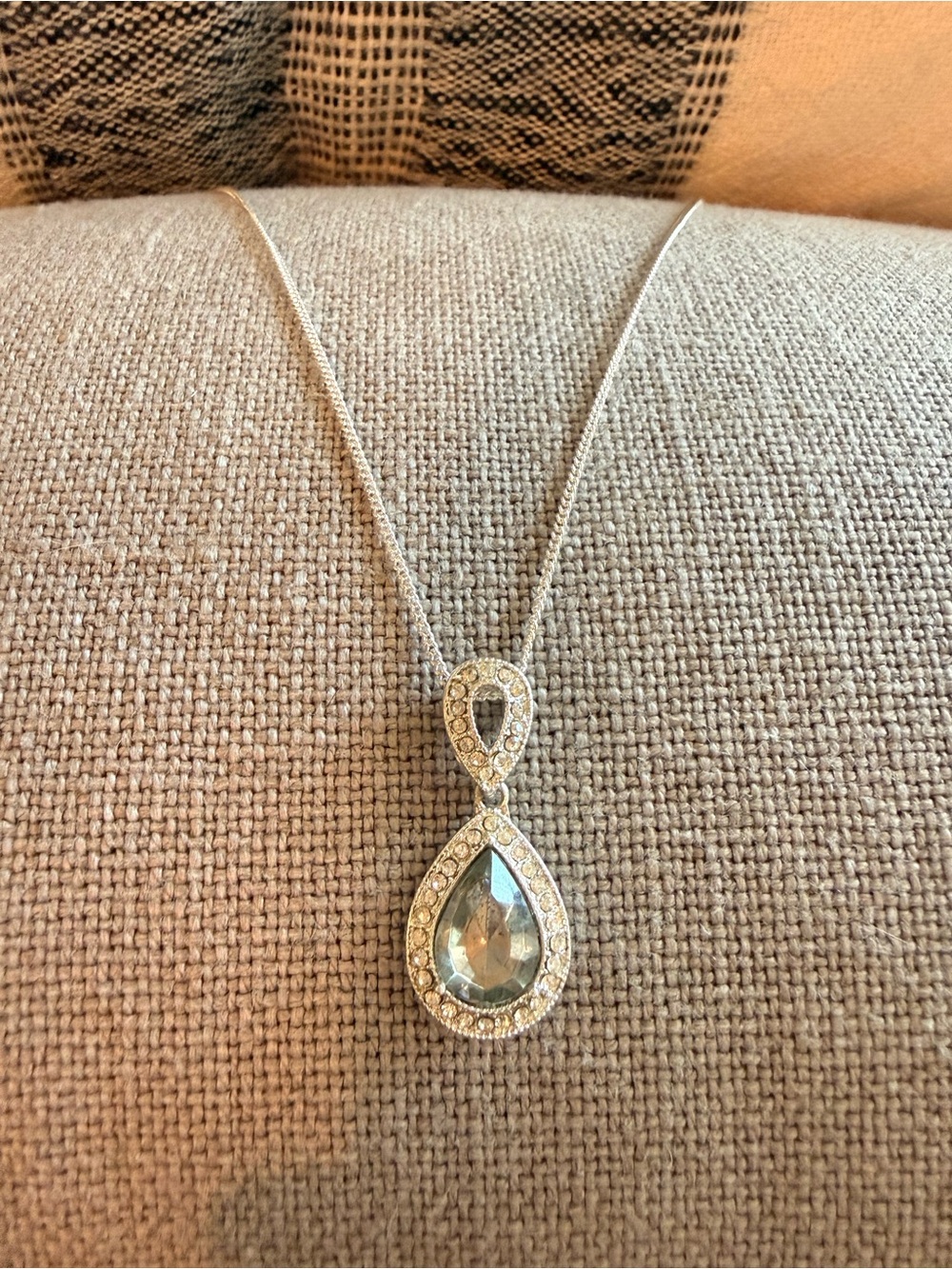 Silver Teardrop Pendant Necklace with Light Blue Stone